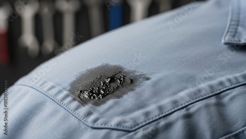 Wallpaper Mural Close-up of a light blue denim shirt with a dark, oily stain on the upper back Torontodigital.ca