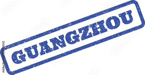 Textured blue rubber stamp with Guangzhou city name, suitable for geographical location marking