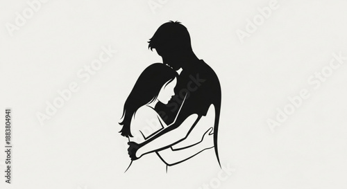 Loving couple hug each other tightly in tender embrace silhouette