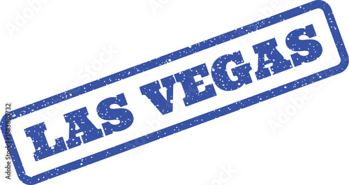 Vivid blue grunge rubber stamp impression with Las Vegas written in uppercase letters framed by a textured border