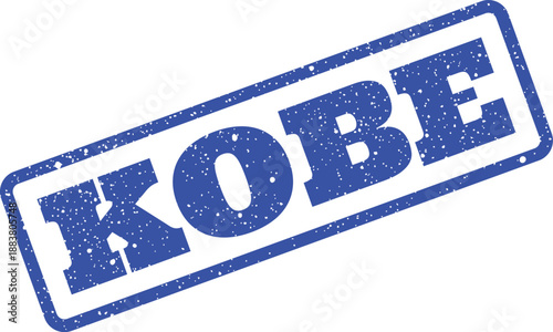 Weathered blue stamp featuring the prominent city name Kobe, representing a famous Japanese port city