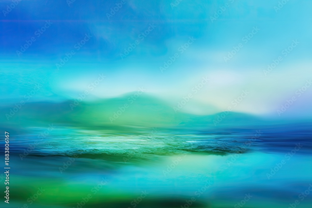 Fototapeta premium Serene, abstract landscape with soft colors blending to depict sky, mountains, and water