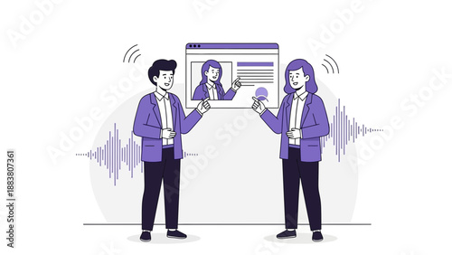 Online Communication: Two people discussing video call ideas