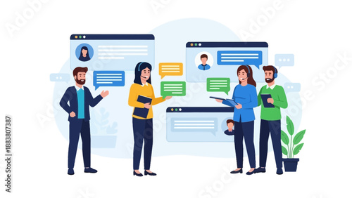 Online Customer Support Team Communicating via Chat and Video Calls