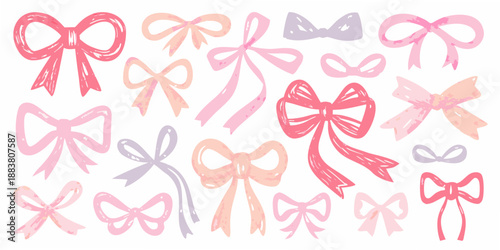 a collection of pink and purple bows in various sizes and shapes