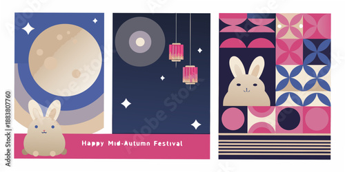 a colorful mid autumn festival design featuring a rabbit and lanterns