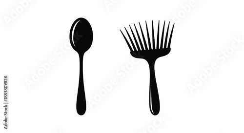 a minimalist design showcasing a spoon and a fork rendered in a striking black silhouette style