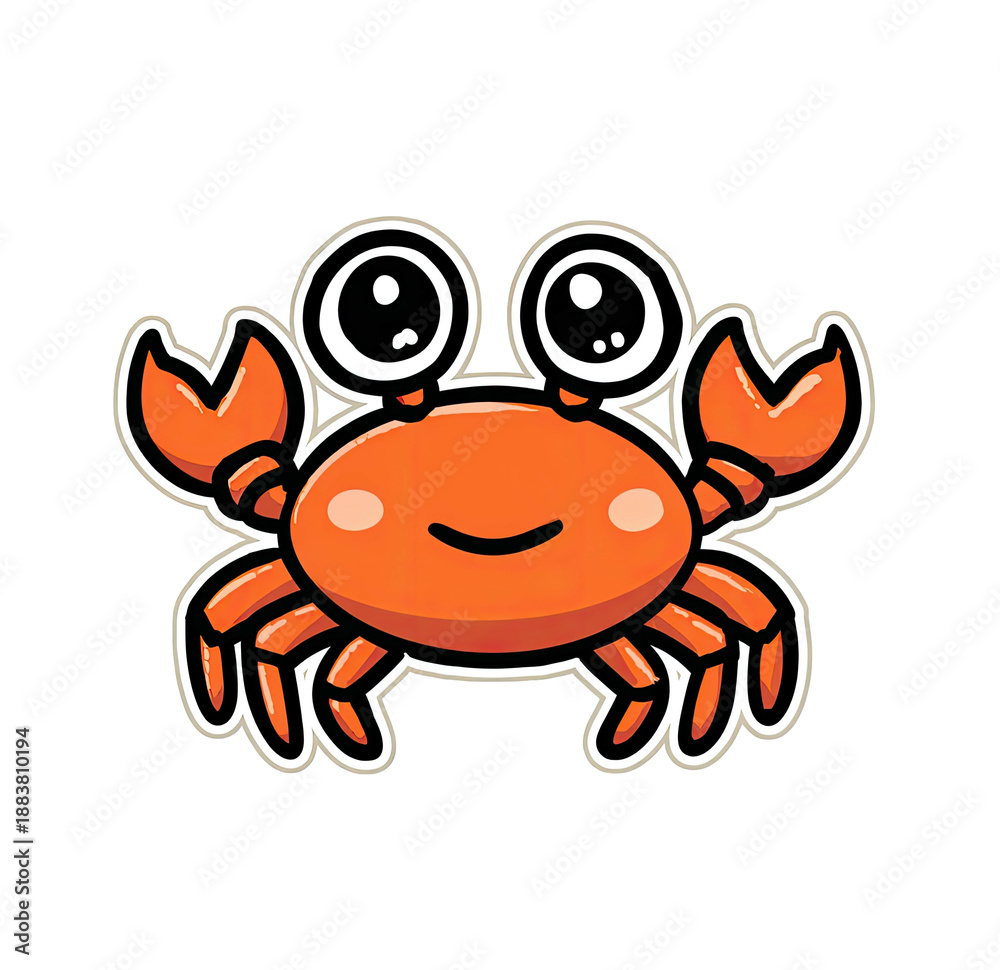 Fototapeta premium Cute cartoon crab with large, expressive eyes and a happy expression. Illustration style