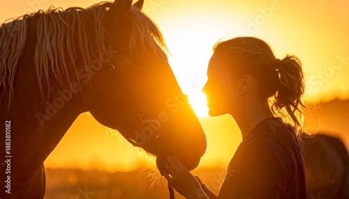 朝日と馬の横顔