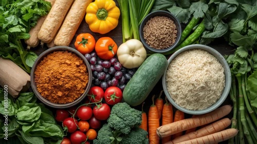 Wallpaper Mural Fresh vegetable rice spice cucumber carrot tomato bowl arranged for vibrant plant based meal prep Torontodigital.ca