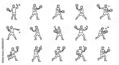 Collection of Simple Line Drawings of Tennis Players in Action.