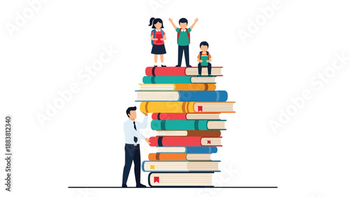 Dedicated educator supporting a heavy stack of books to provide a strong foundation for children's learning and academic success.