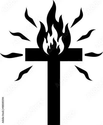 Easter cross with flames symbolizing resurrection and renewal on happy easter sunday morning