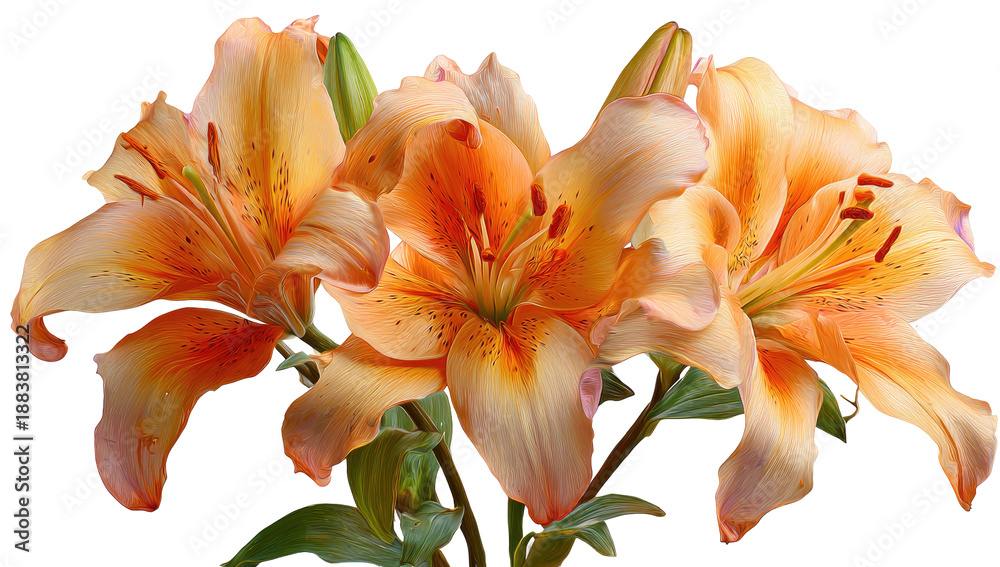 Obraz premium Close-up of three orange lilies in full bloom, showcasing intricate details
