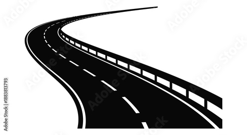 a winding asphalt road curves gracefully towards the horizon showcasing a striking monochrome silhouette