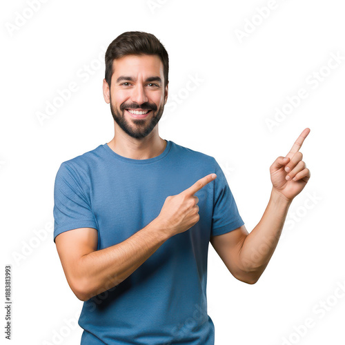 Man pointing with enthusiasm isolated on transparent background