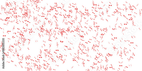 Red confetti and streamers are dispersed widely across a white canvas, creating a festive background for announcements and events.