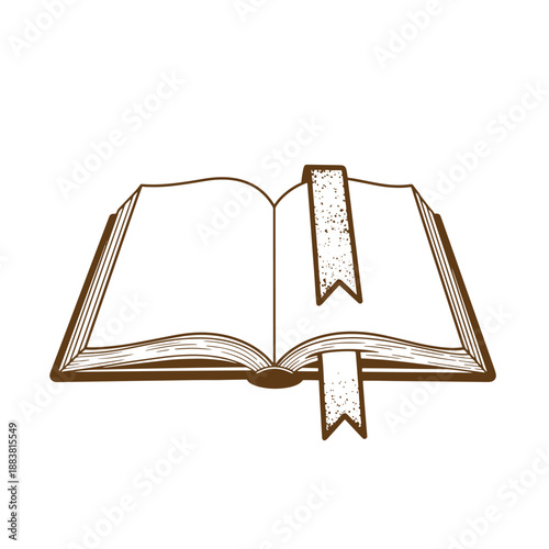 Drawing Vintage grunge  texture open book with bookmark illustration  educational symbol  reading concept  learning icon  book lover  literature  textbook  novel
