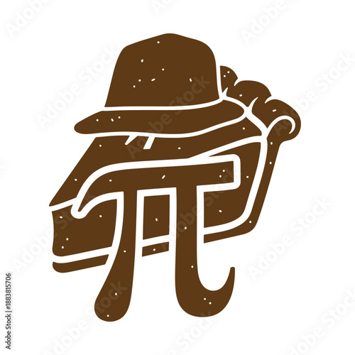 Drawing Vintage grunge  texture math symbol pi wearing a fedora hat and scarf  mathematical character with winter clothing