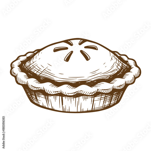 Drawing Vintage grunge  texture sketch of pie with star shaped steam holes on crust  traditional dessert