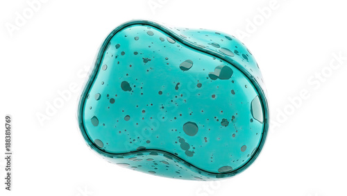 Teal amoeboid blob with dark spots and a dark outline