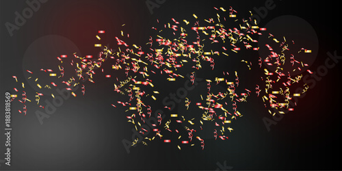 Explosion of red and gold confetti and streamers against a white background, perfect for celebrations and festive events.