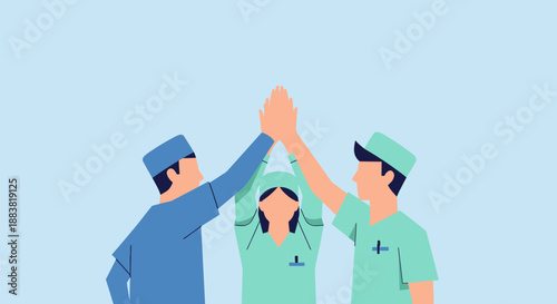 Three healthcare professionals celebrating success together.