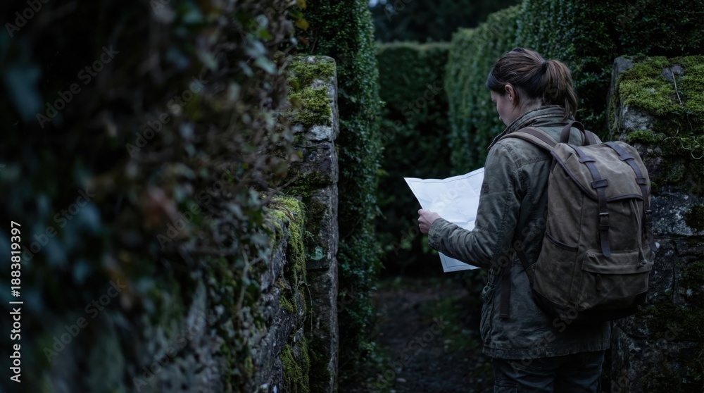 custom made wallpaper toronto digitalwoman decide entrance dark maze concept. Exploring a maze with a map in hand.