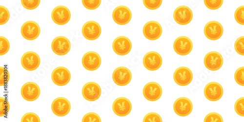 Seamless pattern with golden Yen and Yuan coins. Luxury Asian currency background for finance, banking, international trade, and wealth concept. Golden money texture for business and success