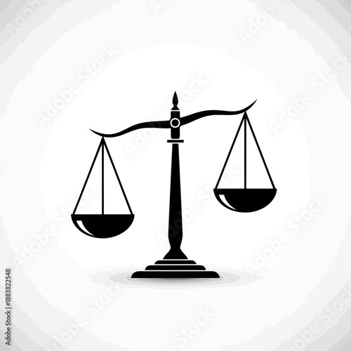 A classic black scales of justice icon on a subtle gradient background