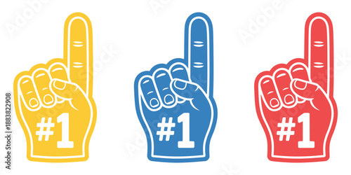 Sports fan foam finger vector illustration, bold number one hand gesture, representing fan culture sports events cheering and team victory graphics.