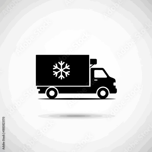 Black silhouette of a refrigerated truck with a snowflake on the side