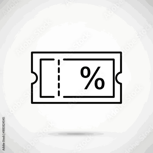 A black line drawing of a ticket with a percent sign on it
