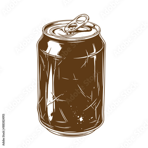 Drawing Vintage grunge  texture Brown soda can with pull tab on white background  illustration of a cold drink container