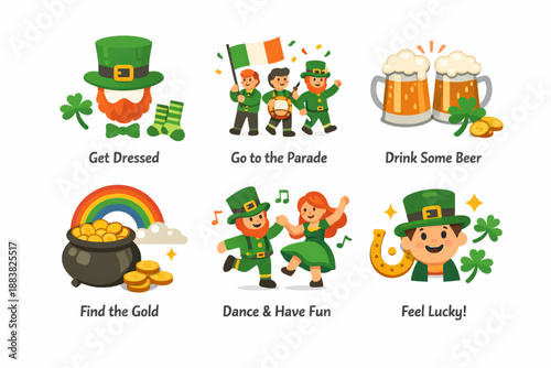 Saint Patrick Day celebration flow icon pack