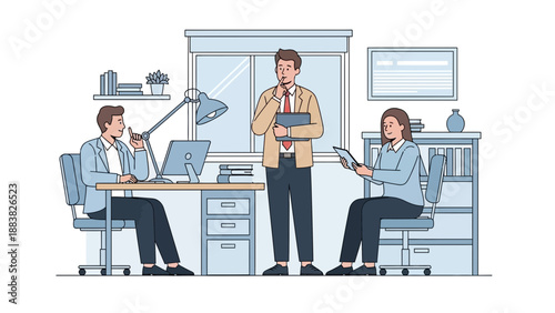 Business Meeting in Modern Office: Team Collaboration and Discussion