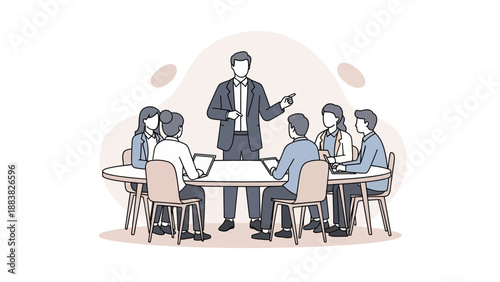 Business Meeting Leader Presenting Ideas to Team Around Conference Table