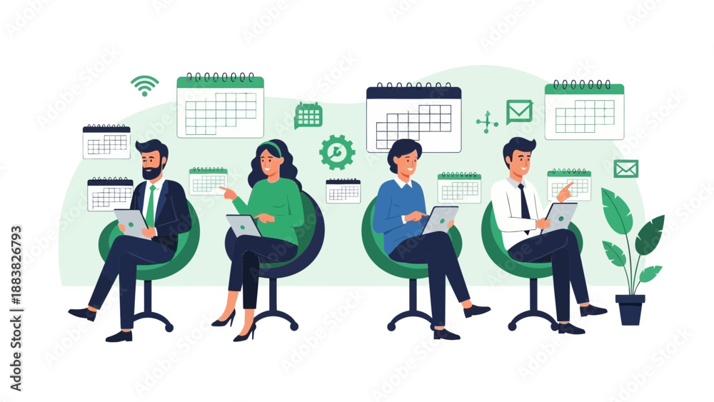 Fototapeta premium Teamwork and Planning: Business People Using Laptops with Calendars