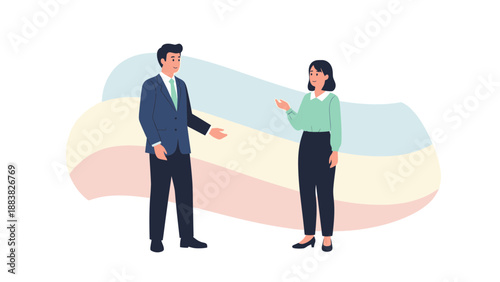 Business Meeting: Man and Woman Discussing Ideas in a Modern Office Setting