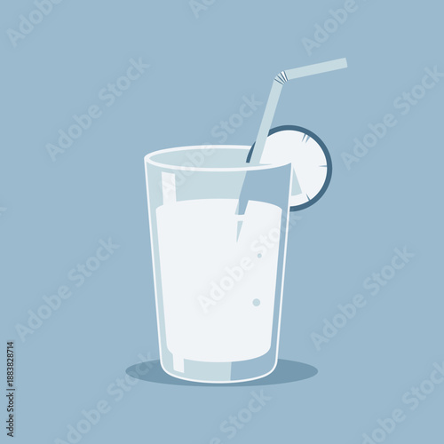 A vector graphic illustration of a glass of milk with a straw and lime wedge