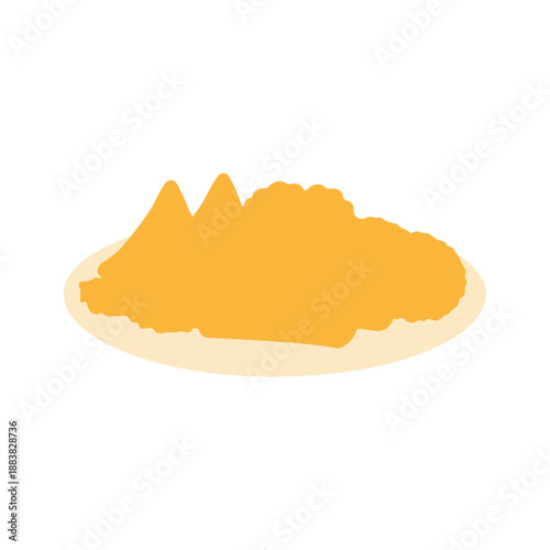 A vector graphic illustration of a cheese pizza with melted cheese and crust