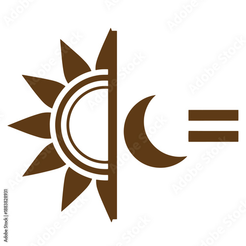 Drawing Vintage grunge  texture Brown sun and moon symbol with equal sign on white background