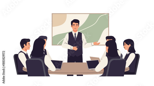 Business meeting presentation with diverse team in conference room