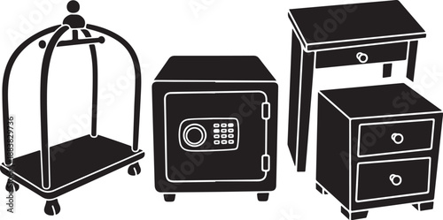 Hotel Furniture and Security Safe Illustration Set