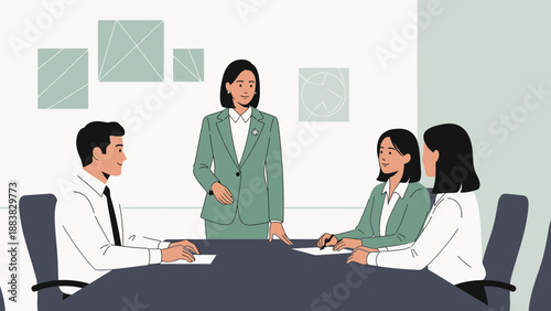 Business Meeting: Diverse Team Collaborating in Modern Office