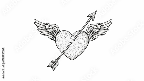 Heart with Wings and Arrow Drawing.