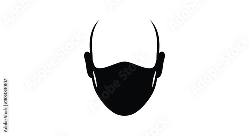 a striking black face mask design with curved lines and a distinctive shape presented as a silhouette