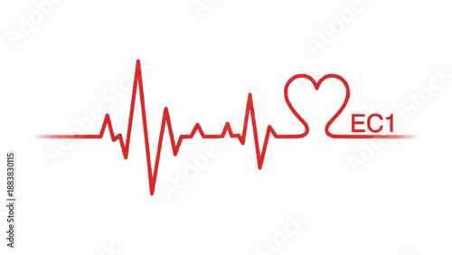 Heartbeat line with heart symbol and EC1 text.