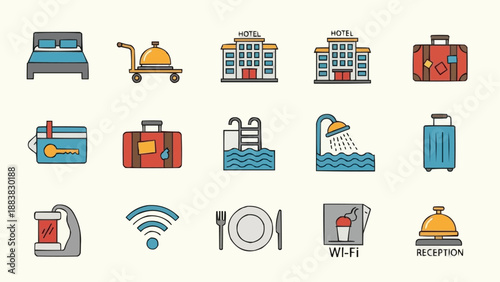 Hotel Service Icons Collection Vector Illustration.