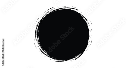 a striking black circle with textured edges and a raw artistic feel finished with silhouette